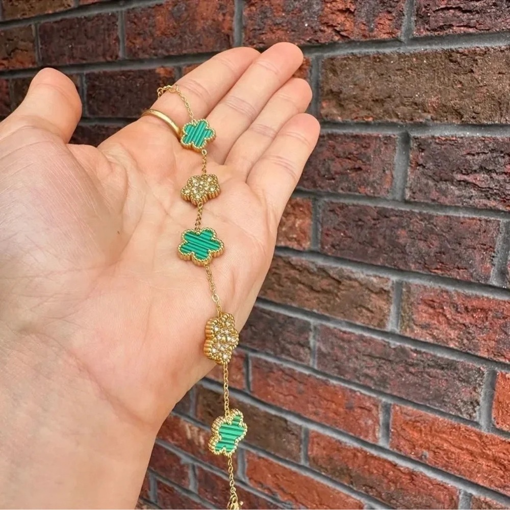 Malachite Alhambra 18K Gold Stainless Steel Waterproof Bracelet